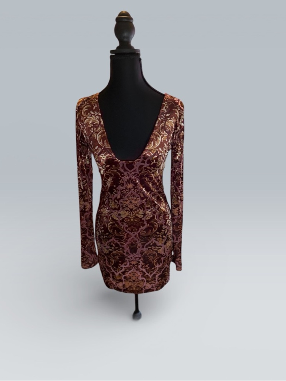 Free People Velvet Burnout Mini Dress Boho Baroque Long Sleeve Bodycon Small